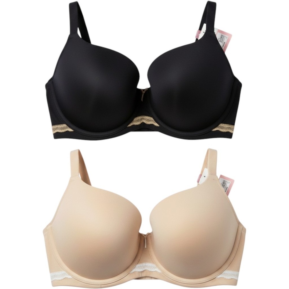 Cacique Modern Collection Lightly Lined Balconette Bra Set Black Beige 40F NWT